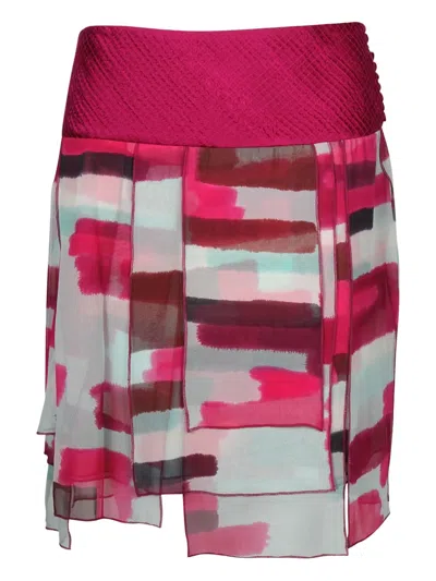 Pre-owned Diane Von Furstenberg Geometric-print Layered Mini Skirt In Pink