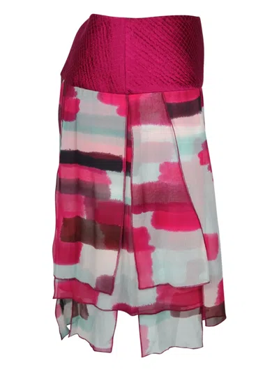 Pre-owned Diane Von Furstenberg Geometric-print Layered Mini Skirt In Pink