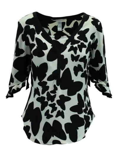 Pre-owned Diane Von Furstenberg Retta Butterfly-print Ruffled-sleeves Blouse In Green