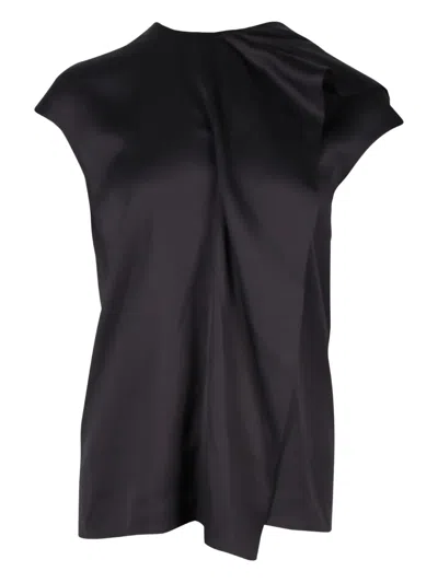 Pre-owned Hermes Draped-hem Silk Blouse In Black