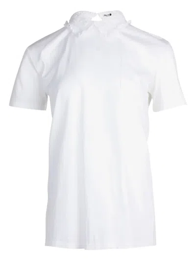 Pre-owned Miu Miu Ruffled Collar Blouse In White