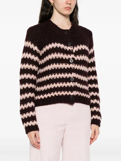 Roberto Collina Striped Button-up Cardigan In Red