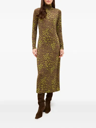 Marie Oliver Paxton Leopard-print Turtleneck Midi Dress In Animal Print