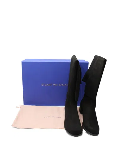 Pre-owned Stuart Weitzman 5050 Stretch Suede Knee-high Boots In Black