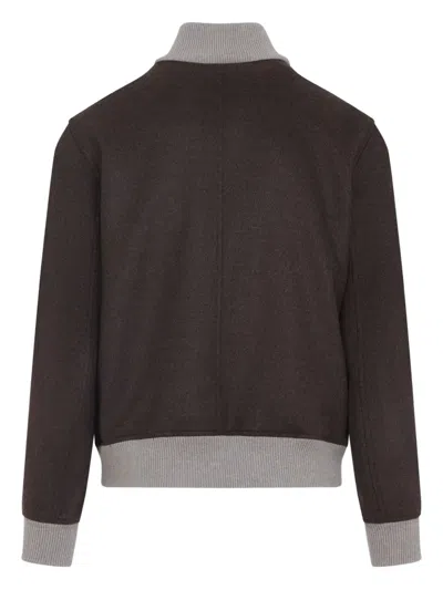 Brunello Cucinelli Wool Bomber Jacket Ribbed Collar Design In Brown