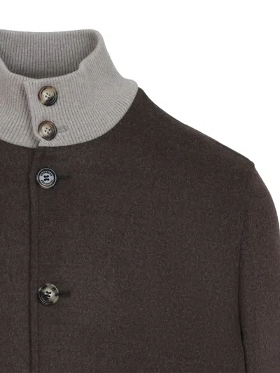 Brunello Cucinelli Wool Bomber Jacket Ribbed Collar Design In Brown