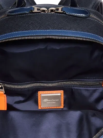 Santoni Logo-engraved Backpack In Blue