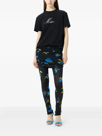 Blumarine Floral-print Gathered Leggings In Black