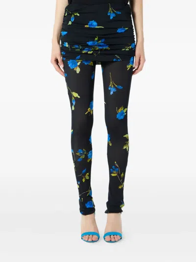 Blumarine Floral-print Gathered Leggings In Black