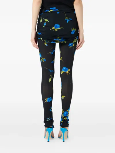 Blumarine Floral-print Gathered Leggings In Black
