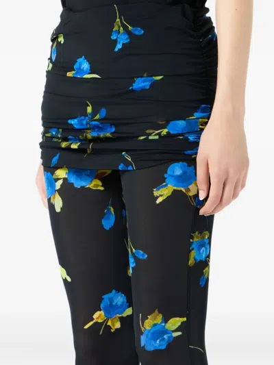 Blumarine Floral-print Gathered Leggings In Black