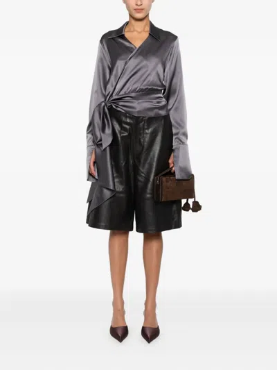 Danamè Satin Wrap Blouse In Gray