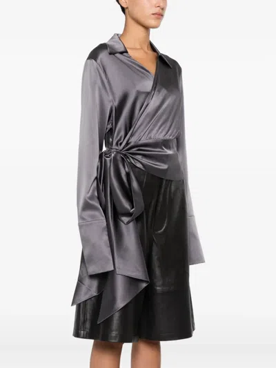 Danamè Satin Wrap Blouse In Gray