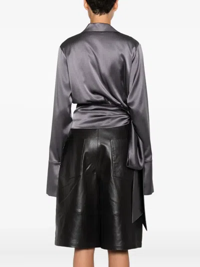 Danamè Satin Wrap Blouse In Gray