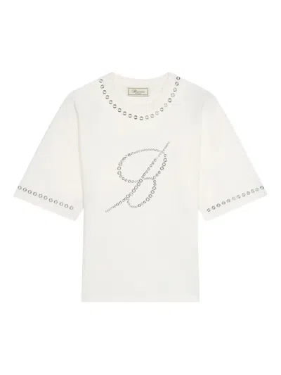 Blumarine Embellished Eyelet-trimmed T-shirt In White