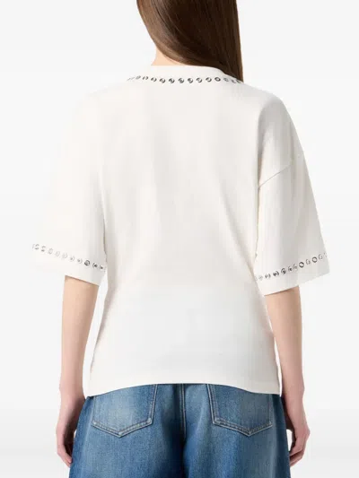Blumarine Embellished Eyelet-trimmed T-shirt In White