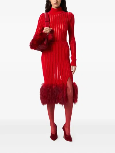 Blumarine Ribbed-kit Midi Skirt In Red