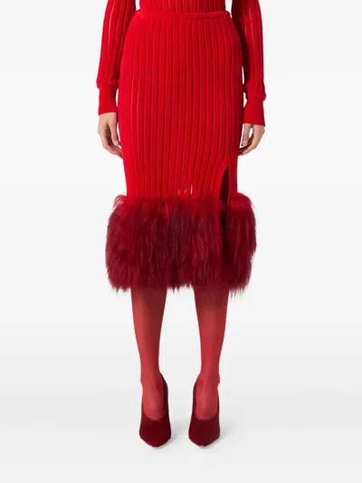 Blumarine Ribbed-kit Midi Skirt In Red
