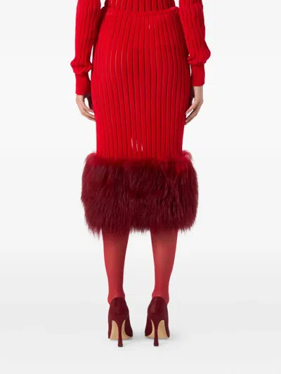 Blumarine Ribbed-kit Midi Skirt In Red