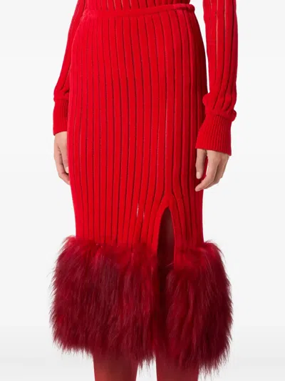 Blumarine Ribbed-kit Midi Skirt In Red