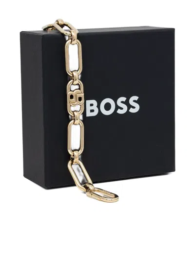 Hugo Boss Double B Chain-link Clasp Bracelet In Gold