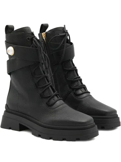 Jimmy Choo 45mm Pearl-embellished Lace-up Combat Boots In Black