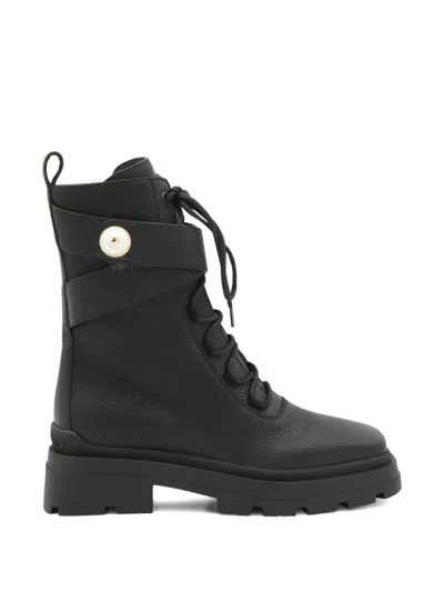 Jimmy Choo 45mm Pearl-embellished Lace-up Combat Boots In Black