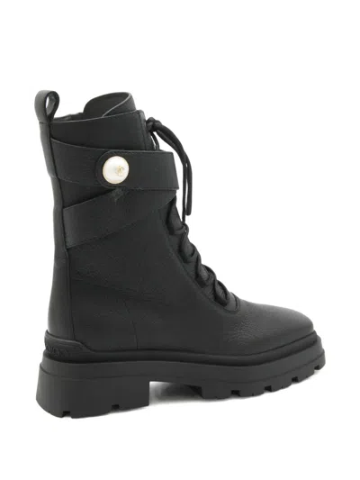 Jimmy Choo 45mm Pearl-embellished Lace-up Combat Boots In Black