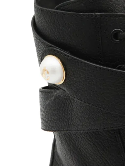 Jimmy Choo 45mm Pearl-embellished Lace-up Combat Boots In Black