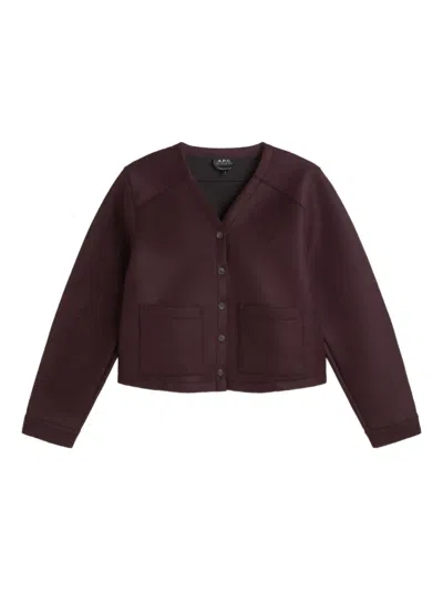 Apc Patch-pocket Cardigan Coat In Burgundy