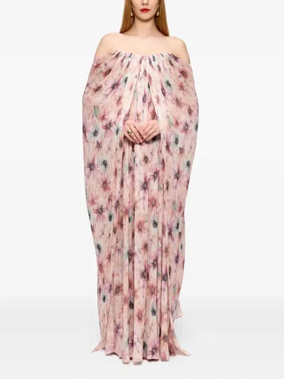 V:pm Atelier Veronica Plissé Floral-print Maxi Dress In Multi