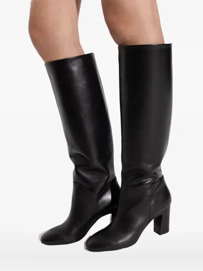 Dsquared2 85mm Twin Leather Block-heel Knee-high Boots In Black