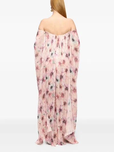 V:pm Atelier Veronica Plissé Floral-print Maxi Dress In Multi