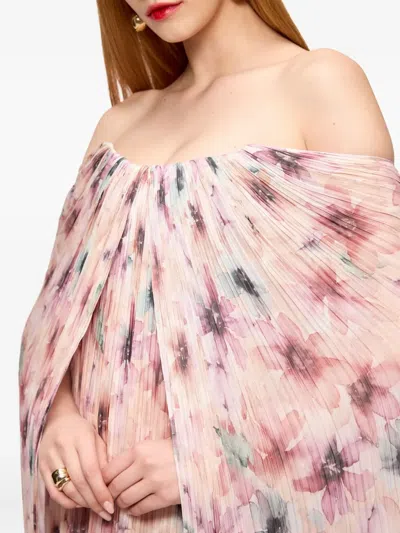 V:pm Atelier Veronica Plissé Floral-print Maxi Dress In Multi