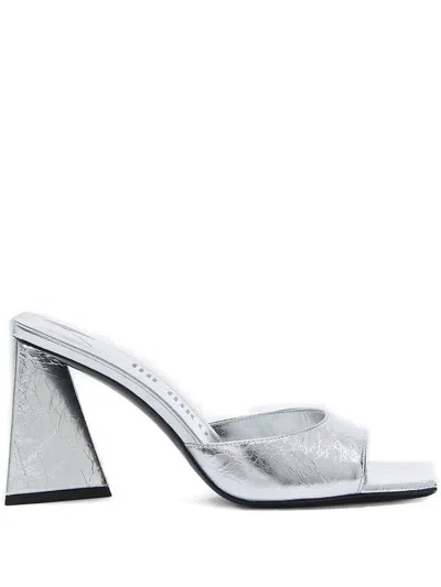 Attico 100mm Devon Metallic Leather Sandals In Silver