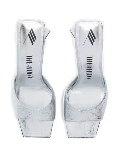 Attico 100mm Devon Metallic Leather Sandals In Silver