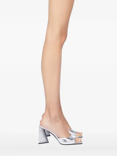 Attico 100mm Devon Metallic Leather Sandals In Silver