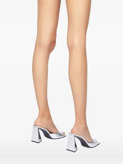 Attico 100mm Devon Metallic Leather Sandals In Silver