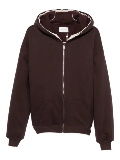 Magda Butrym Lace-trimmed Zip-up Hoodie In Brown