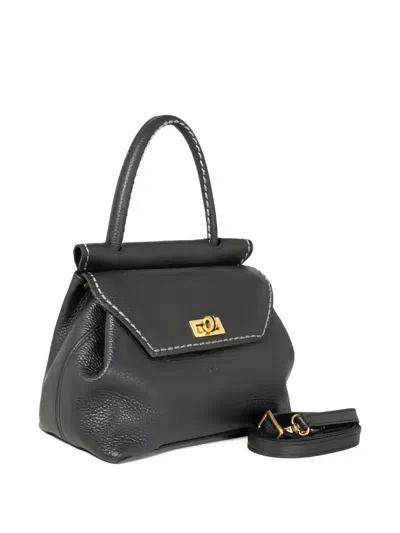 Visonà Twist-lock Leather Handbag In Black