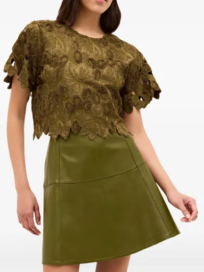 Marie Oliver Pelumi Embroidered Scallop-edge Blouse In Brown