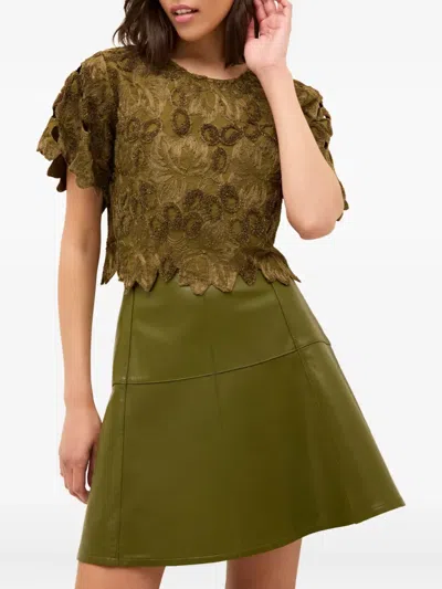 Marie Oliver Pelumi Embroidered Scallop-edge Blouse In Brown