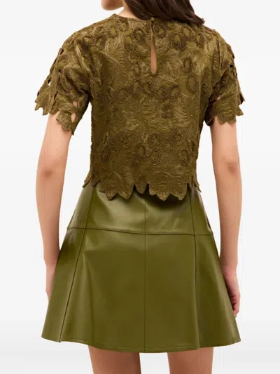 Marie Oliver Pelumi Embroidered Scallop-edge Blouse In Brown