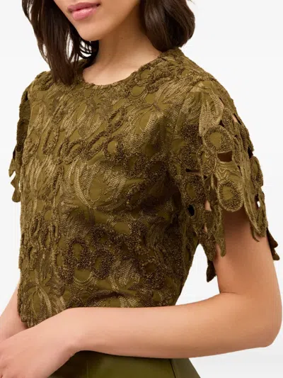 Marie Oliver Pelumi Embroidered Scallop-edge Blouse In Brown