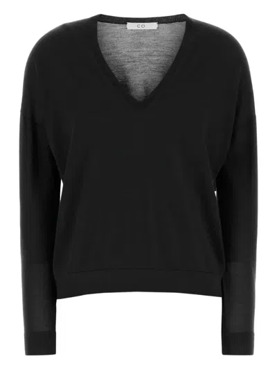 Co Cashmere V Neck Sweater In Black
