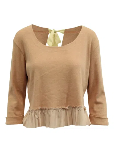 Pre-owned Miu Miu Ruffled-hem Top In Neutral