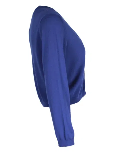 Pre-owned Weekend Max Mara V-neck Button-front Cardigan In Blue