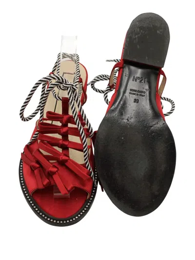 Pre-owned N°21 裹踝蝴蝶结凉鞋 In Red