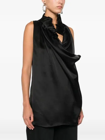 Khaite Black Solid Mock Collar Top In Black