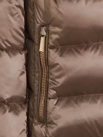 Moorer Long Quilted Down Jacket With High Collar In Brown